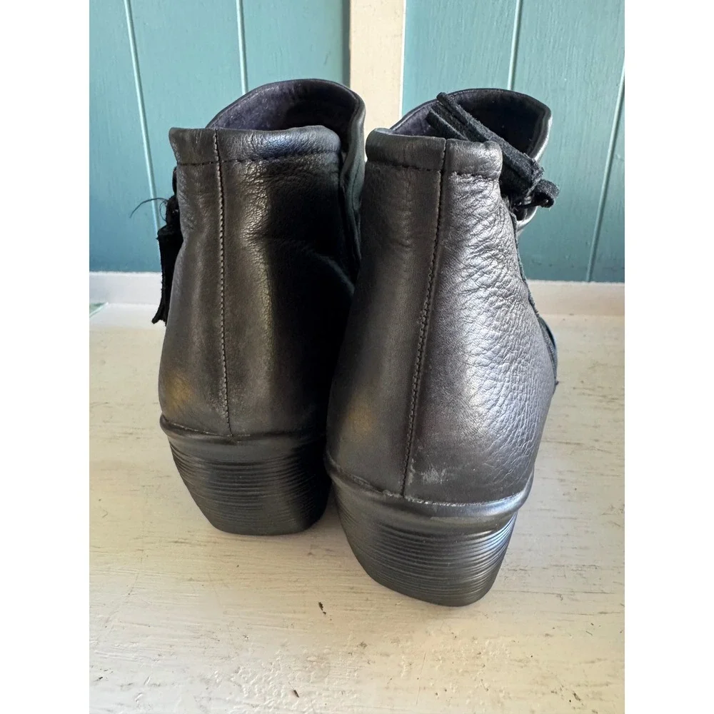 Skechers Parallel Double Trouble Black Leather Wedge Ankle Boots 48786 Womens 10
